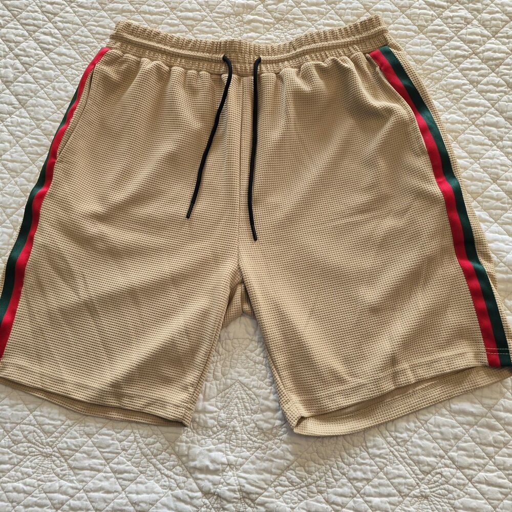 American Stitch Waffle Knit Relaxed Casual Shorts Tan XXL